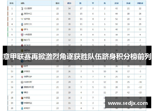 意甲联赛再掀激烈角逐获胜队伍跻身积分榜前列