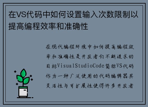 在VS代码中如何设置输入次数限制以提高编程效率和准确性